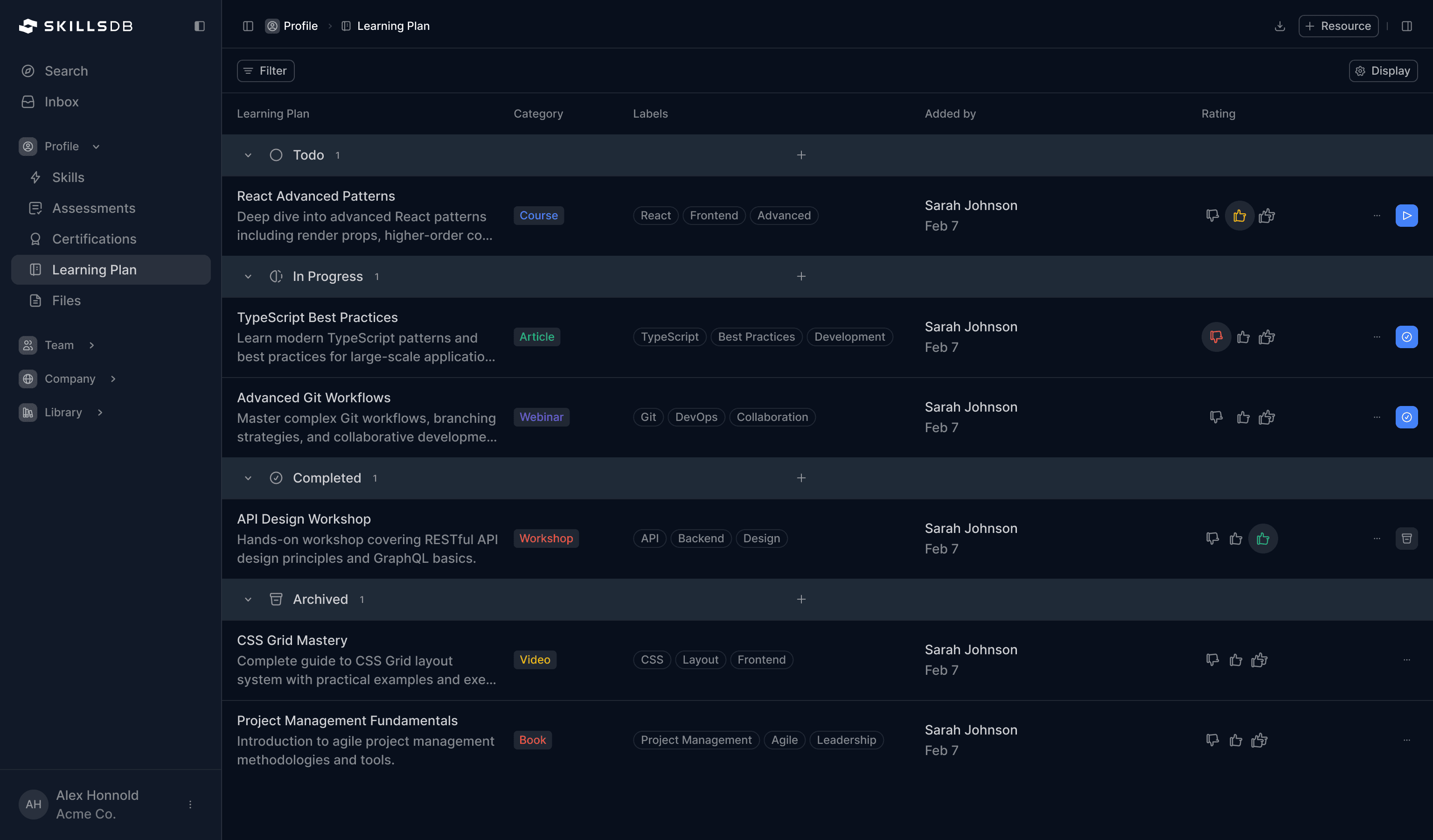 Learning Plans Connected to Career Goals